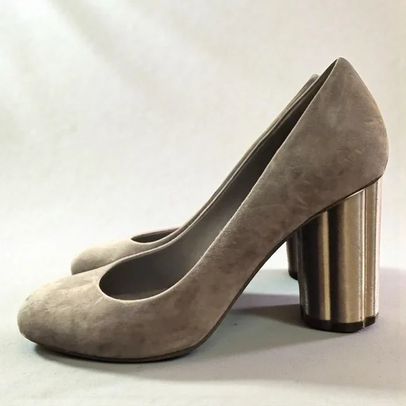 Ferragamo Lucca 85 Gray Suede Metallic Heels
